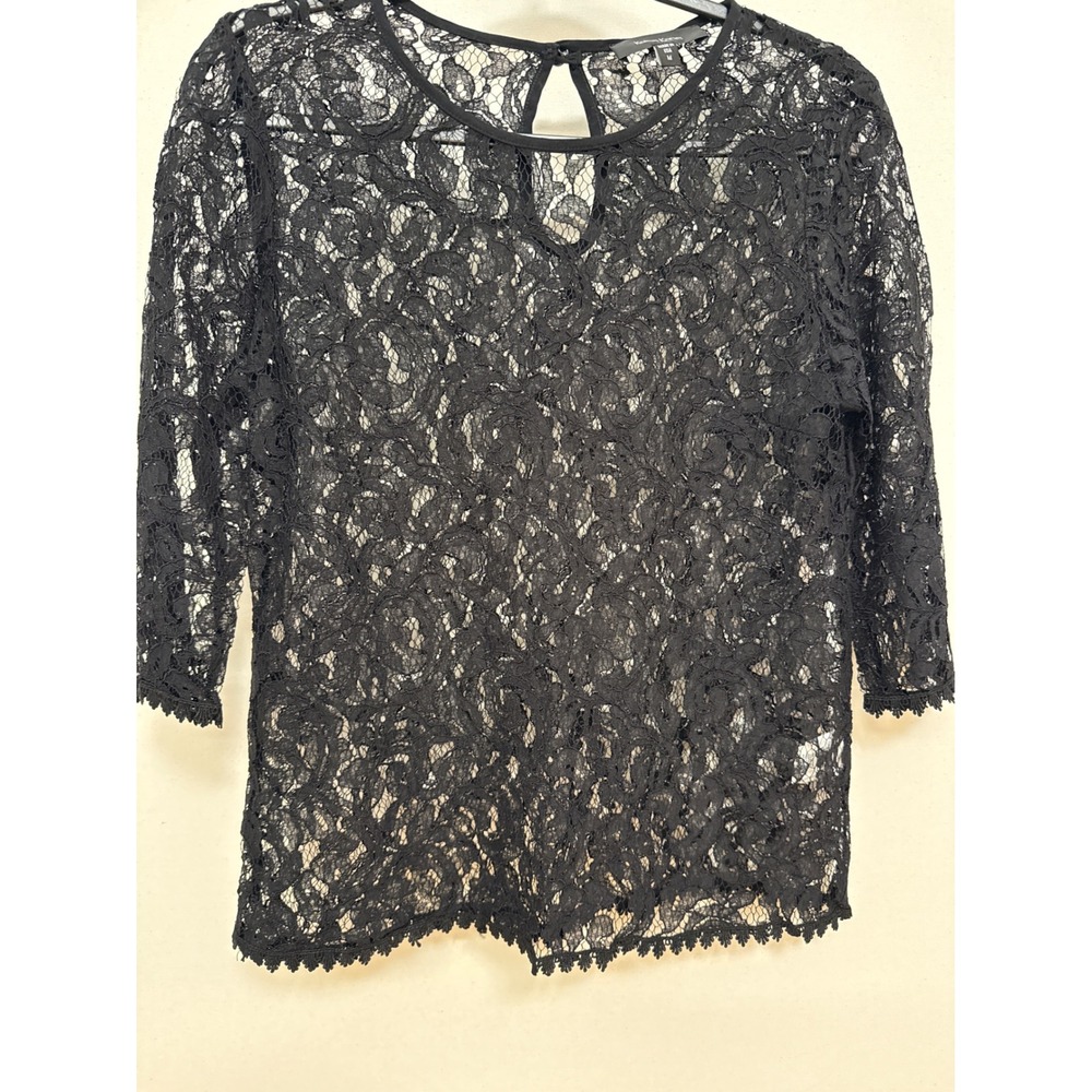 Karen Kane Black Floral Lace Keyhole Back Top 4L71523 Made in USA Size M